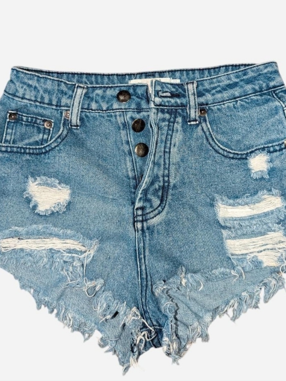 Women's Light Blue Distressed High-Rise Jean Shorts